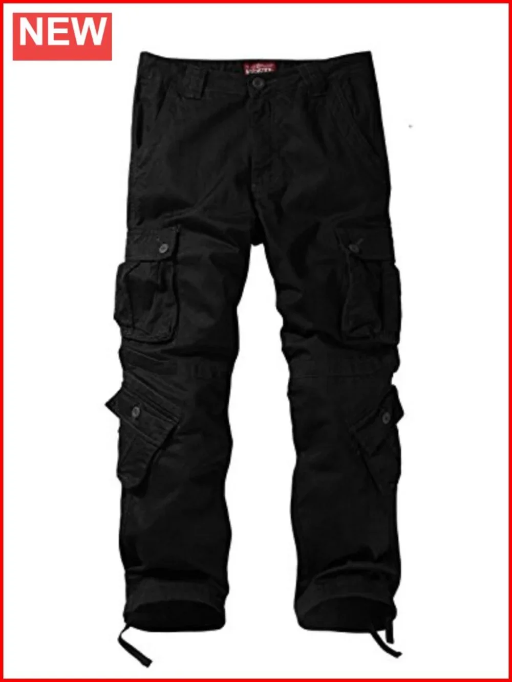 100% Cotton Casual Cargo Pants with 8 Pockets Adjustable Drawstring